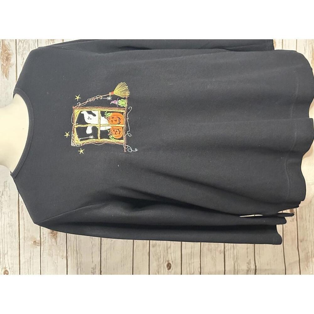 White Stag black ribbed long sleeve Halloween embroidered top Size 18W/20W - Picture 3 of 6